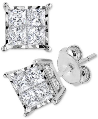 TruMiracle - &reg; Diamond (1/2, 1 or 2 ct. t.w.) Princess Cluster Stud Earrings in 14k Gold