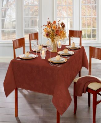 Elrene - Elegant Woven Leaves Jacquard Damask Tablecloth, 60"x84" Oval