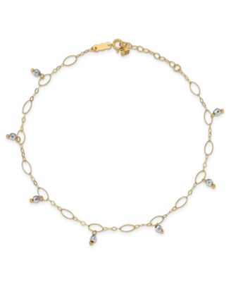Macy's - Reflective Beaded (4 mm) Anklet in 14k Yellow and White Gold