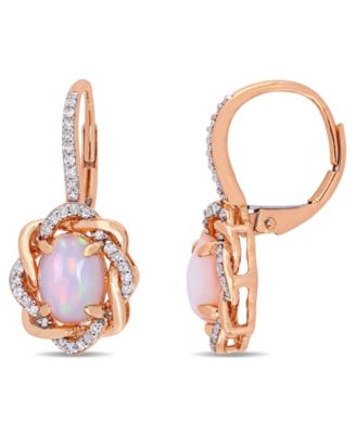 Macy's - Blue-Hued Opal (1-1/2 ct. t.w.) and Diamond (1/4 ct. t.w.) Halo Swirl Earrings in 10k Rose Gold