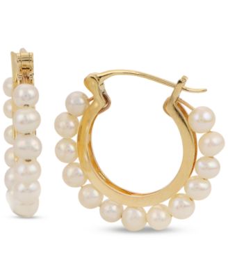 Macy's - Cultured Freshwater Pearl (3-1/2-4mm) Hoop Earrings in 14k Gold-Plated Sterling Silver