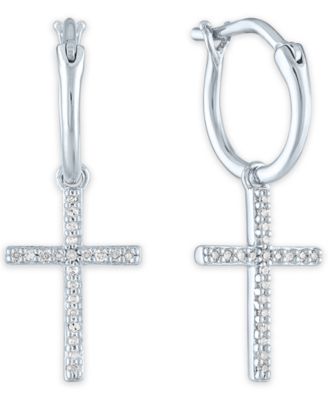 Macy's - Diamond Cross Drop Earrings (1/10 ct. t.w.) in Sterling Silver