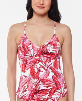 Jessica Simpson - Printed Paradiso Palm Crossed-Back Tankini Top