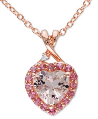 Macy's - Morganite (1-1/10 ct. t.w.), Pink Tourmaline (1/5 ct. t.w.) & Diamond Accent Heart 18" Pendant Necklace in 18k Rose Gold-Plated Sterling Silver