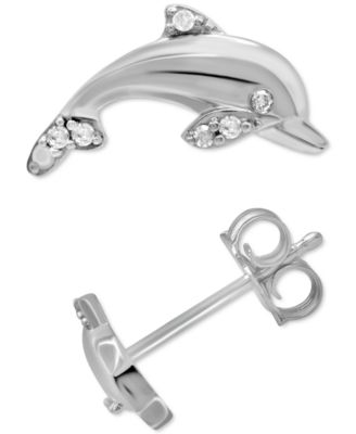 Macy's - Diamond Dolphin Stud Earrings (1/10 ct. t.w.) in Sterling Silver