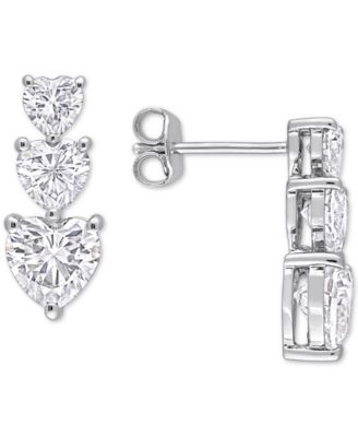 Macy's - Lab-Created Moissanite Graduated Heart Stud Earrings (3-1/2 ct. t.w.) in Sterling Silver