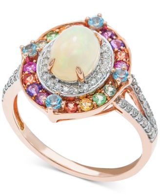 Macy's - Multi-Gemstone (1-3/8 ct. t.w.) & Diamond (1/4 ct .t.w.) Halo Statement Ring in 14k Rose Gold