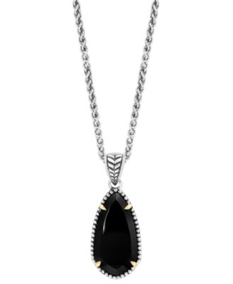 EFFY Collection - Onyx Elongated Teardrop 18" Pendant Necklace in Sterling Silver & 18k Gold