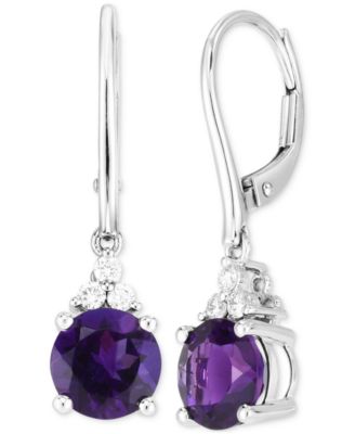 Macy's - Amethyst (2-1/4 ct. t.w.) & Diamond (1/8 ct. t.w.) Leverback Drop Earrings in 14k Gold (Also in Garnet & Blue Topaz)