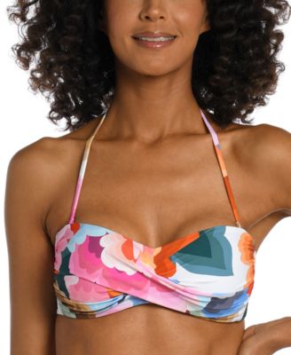 La Blanca - Women's Floral Rhythm Twist-Front Bandeau Bikini Top