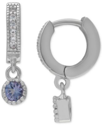 Macy's - Tanzanite (1/4 ct. t.w.) Charm Lab Created White Sapphire (1/10 ct. t.w.) Huggie Hoop Earrings in Sterling Silver