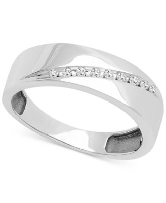 Macy's - Men's Diamond Diagonal Wedding Band (1/10 ct. t.w.) in 14k White Gold
