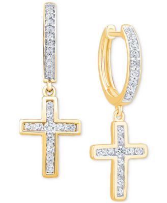 Macy's - Diamond Cross Dangle Hoop Earrings (1/2 ct. t.w.) in 14k Gold