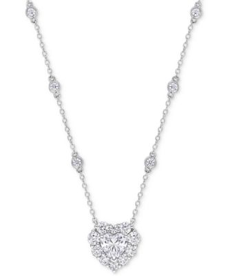 Macy's - Moissanite Heart Halo Pendant Necklace (2 ct. t.w.) in Sterling Silver, 18" + 2" extender