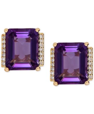 Macy's - Amethyst (4-1/5 ct. t.w.) and Diamond (1/10) Stud Earrings in 14k Gold