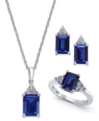 Macy's - Lab-Created Sapphire (5 ct. t.w.) and White Sapphire (3/8 ct. t.w.) jewelry Set in Sterling Silver