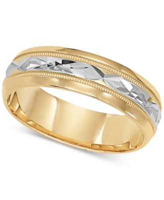 Macy's - Two-Tone Decorative Beaded Edge Wedding Band in 14k Gold & White Gold