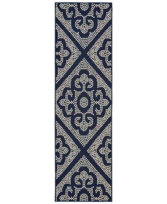 Oriental Weavers - Marina 3804B Navy/Ivory 2'3" x 7'6" Indoor/Outdoor Runner Area Rug