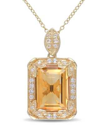 Macy's - Citrine (6-1/4 ct. t.w.), White Topaz (1/2 ct. t.w.) and Diamond Accent Halo 18" Necklace in 18k Yellow Gold Over Sterling Silver