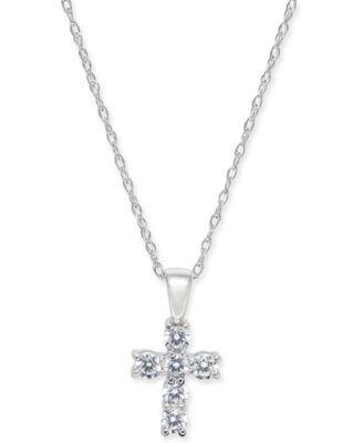 Macy's - Diamond Baby Cross 18" Pendant Necklace (1/5 ct. t.w.) in 14k White, Yellow or Rose Gold