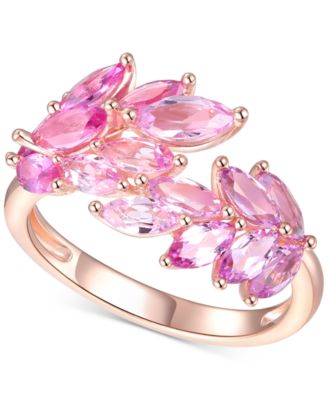 Macy's - Lab-Created Pink Sapphire Leaf Statement Ring (2 ct. t.w.) in 14k Gold-Plated Sterling Silver