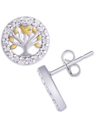 Macy's - Diamond (1/3 ct. t.w.) Family Tree Stud Earrings in Sterling Silver