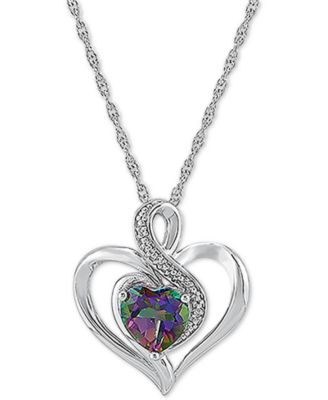 Macy's - Birthstone Gemstone & Diamond Accent Heart Pendant Necklace in Sterling Silver