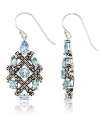 Macy's - Marcasite and Blue Topaz (6 ct. t.w.)  Drop Wire Earrings in Sterling Silver