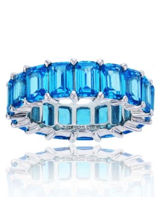 Macy's - Blue Emerald Cut Cubic Zirconia Eternity Band in Rhodium Plated Sterling Silver