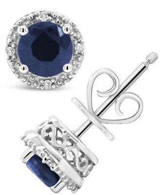 Macy's - Sapphire (1-1/5 ct. t.w.) and Diamond Accent Stud Earrings in Sterling Silver