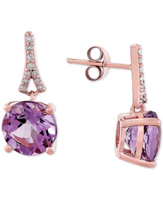 Macy's - Pink Amethyst (3-1/2 ct. t.w.) & Diamond (1/20 ct. t.w.) Drop Earrings in 14k Rose Gold