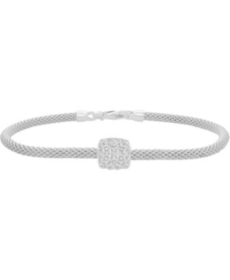 Macy's - Cubic Zirconia Square Charm Mesh Link Bracelet in Sterling Silver