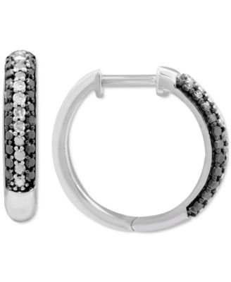 Macy's - Black & White Diamond Hoop Earrings (1/6 ct. t.w.) in Sterling Silver