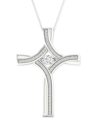 Macy's - Diamond Cross 18' Pendant Necklace (1/5 ct. t.w.) in 10k White Gold