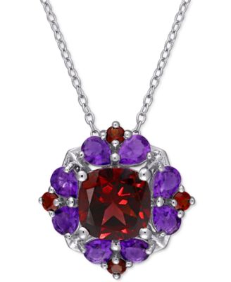Macy's - Rhodolite Garnet (3-1/4 ct. t.w.) & Amethyst (1-1/8 ct. t.w.) Cluster 18" Pendant Necklace in Sterling Silver