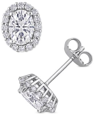 Macy's - Lab-Created Moissanite Oval Halo Stud Earrings (2-1/3 ct. t.w.) in Sterling Silver