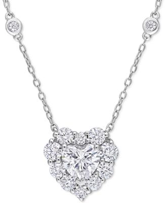 Macy's - Lab-Created Moissanite Heart Halo 18" Pendant Necklace (2 ct. t.w.) in Sterling Silver