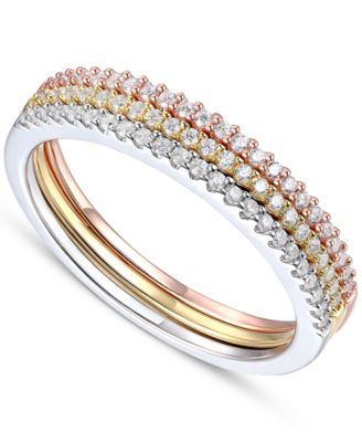 Macy's - Cubic Zirconia Stack-Look Ring in Sterling Silver, Gold-Plate & Rose Gold-Plate