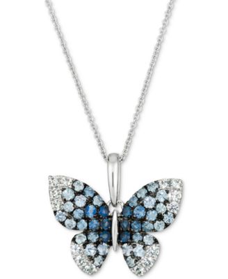 Le Vian - Denim Ombr&eacute; (7/8 ct. t.w.) & White Sapphire (1/3 ct. t.w.) Butterfly Pendant Necklace in 14k White Gold, 18" + 2" extender