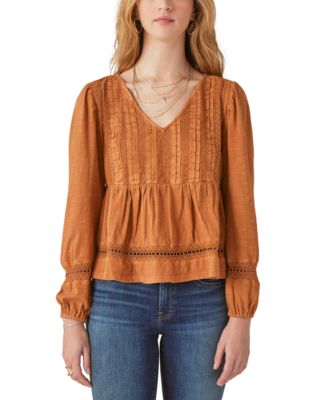 Lucky Brand - Bohemian Pintuck Lace Long Sleeve Top