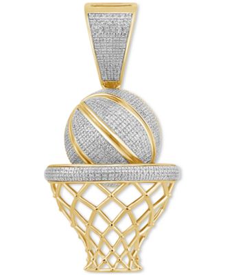 Macy's - Men's Diamond Pav&eacute; Basketball & Net (3/4 ct. t.w.) in 14k Gold-Plated Sterling Silver
