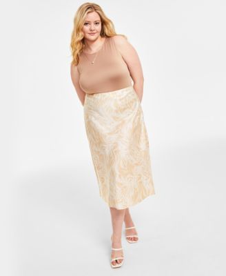 And Now This - Trendy Plus Size Satin Slip Skirt