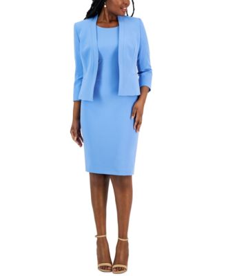 Le Suit - Petite Crepe Open Front Jacket and Crewneck Sheath Dress