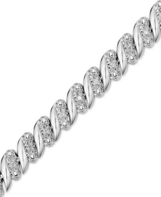 Macy's - Diamond (1/4 ct. t.w.) Zig Zag Bracelet in Sterling Silver