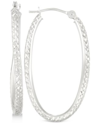 Macy's - Textured Twisted Oval Hoop Earrings in 10k White Gold