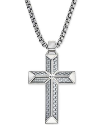 Esquire Men's Jewelry - Cross Pendant Necklace in Gray Carbon Fiber and Stainless Steel