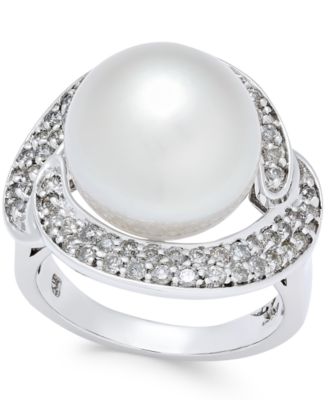 Macy's - Cultured South Sea Pearl (13mm) and Diamond (5/8 ct. t.w.) Ring in 14k White Gold