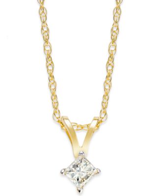 Macy's - Princess-Cut Diamond Pendant Necklace in 10k Gold (1/10 ct. t.w.)