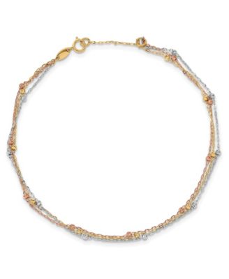 Macy's - Three Strand Beaded Anklet in 14k White, Yellow and Rose Gold