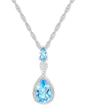 Macy's - Blue Topaz (2 ct. t.w.) & Diamond (1/10 ct. t.w.) 18" Lariat Necklace in Sterling Silver